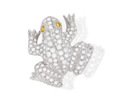 A DIAMOND FROG BROOCH The body pavé-set with brilliant-cut diamonds, the eyes set with brilliant-cut