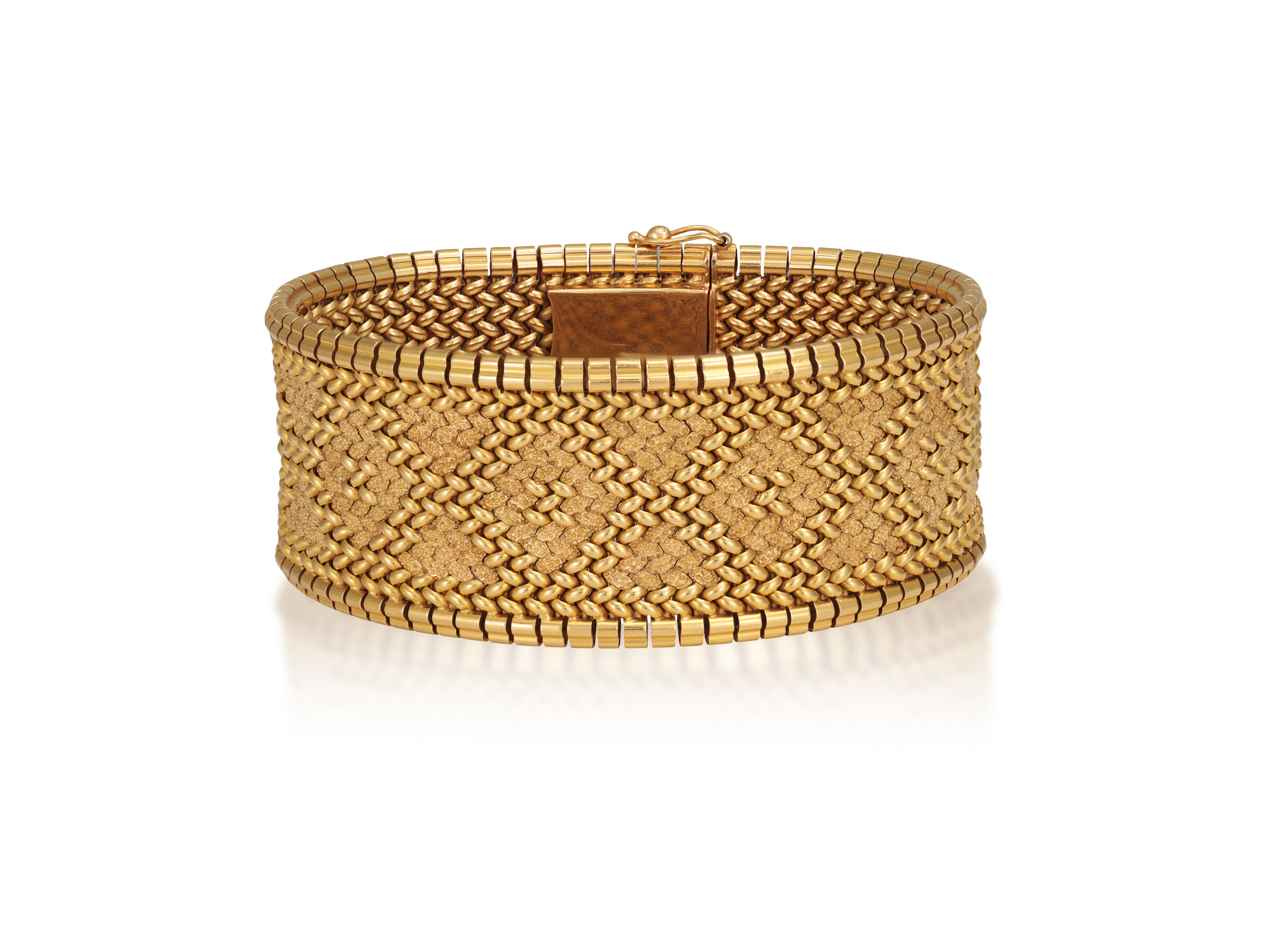 A GOLD BRACELET, FRENCH, CIRCA 1965 The textured and polished strap designed to resemble embroidery, - Image 2 of 4