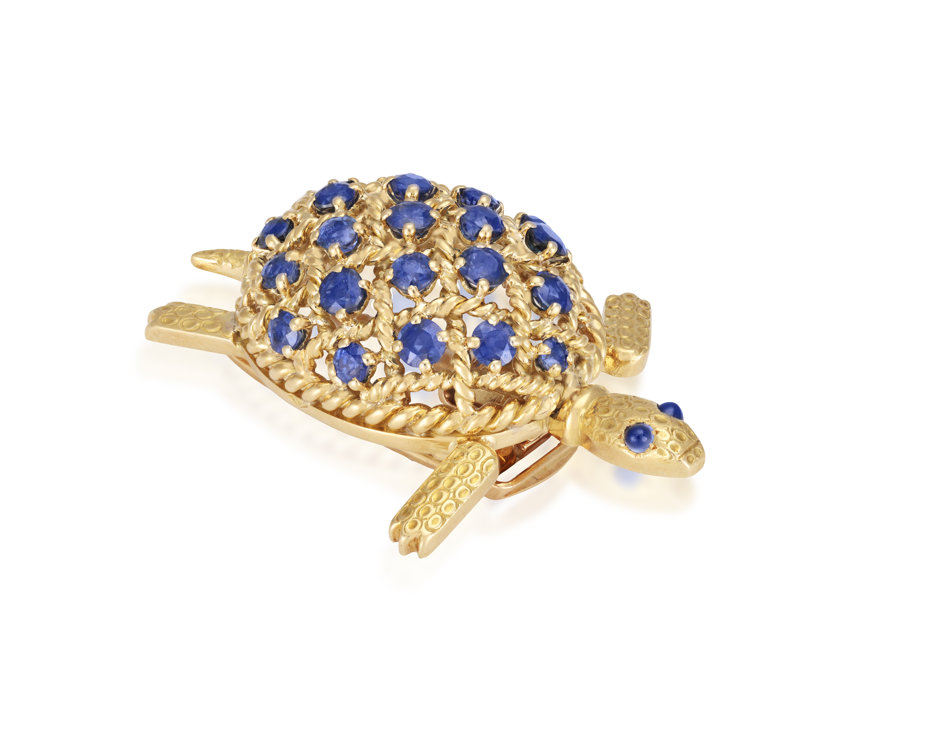 A SAPPHIRE NOVELTY BROOCH, BY CARTIER, CIRCA 1960 Designed as a turtle, the shell set with - Image 2 of 7