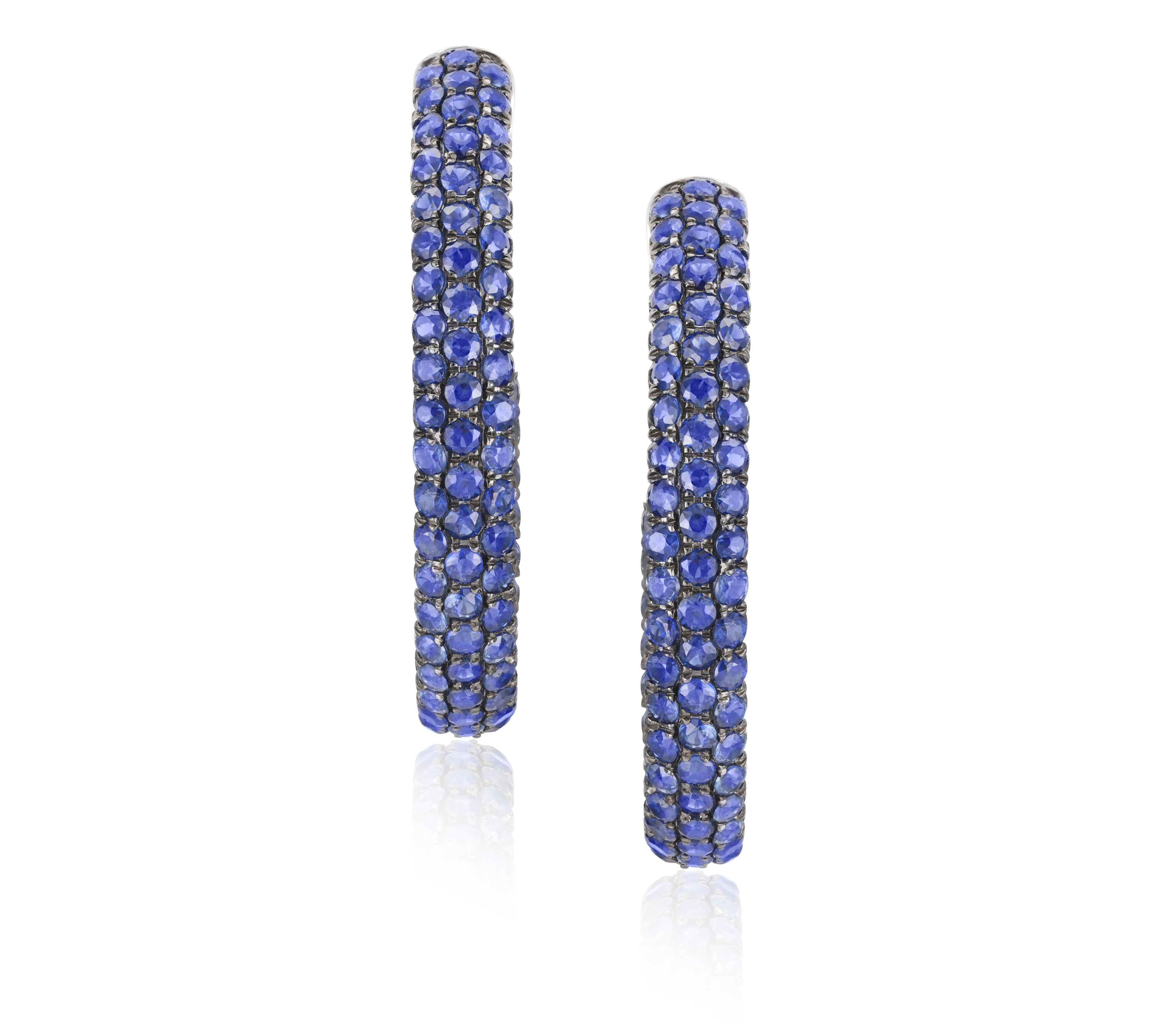 A PAIR OF SAPPHIRE HOOP EARRINGS Each pavé-set with circular-cut sapphires, mounted in 18K gold, - Image 2 of 3