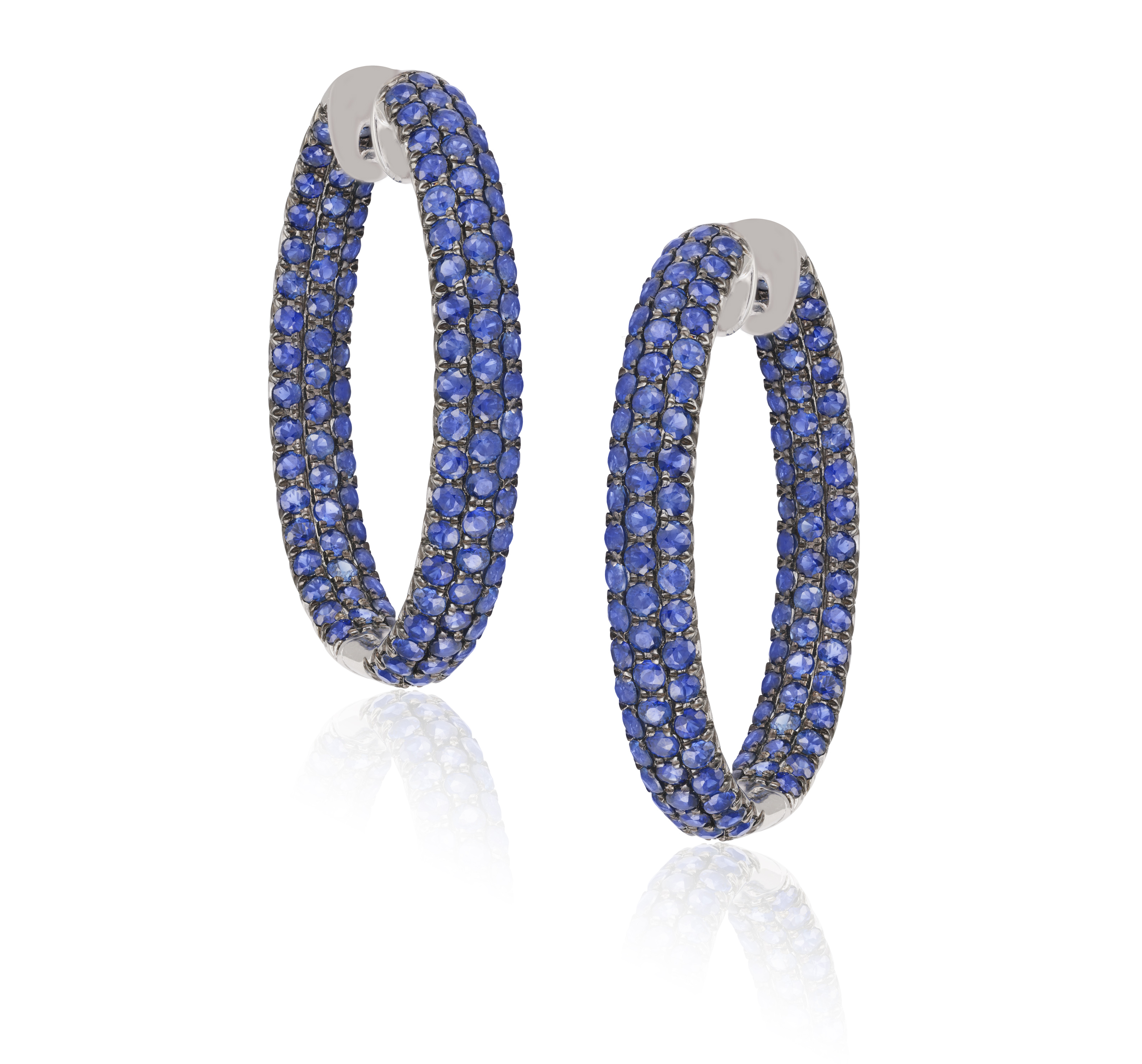 A PAIR OF SAPPHIRE HOOP EARRINGS Each pavé-set with circular-cut sapphires, mounted in 18K gold,