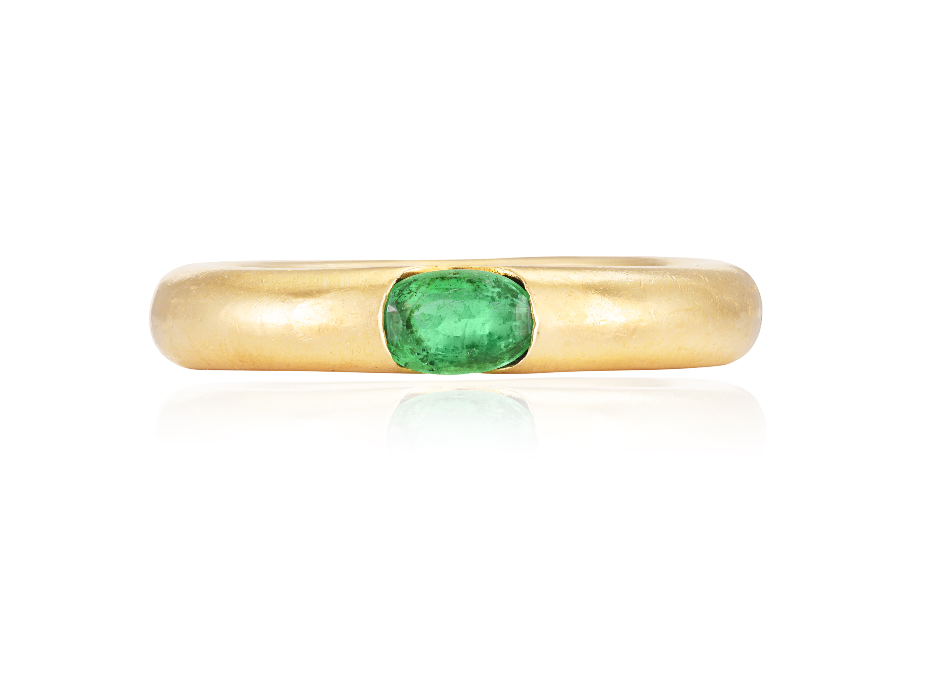 AN EMERALD 'ELLIPSE' RING, BY CARTIER, 1992 The oval-shaped emerald set to a plain hoop, mounted - Image 2 of 4
