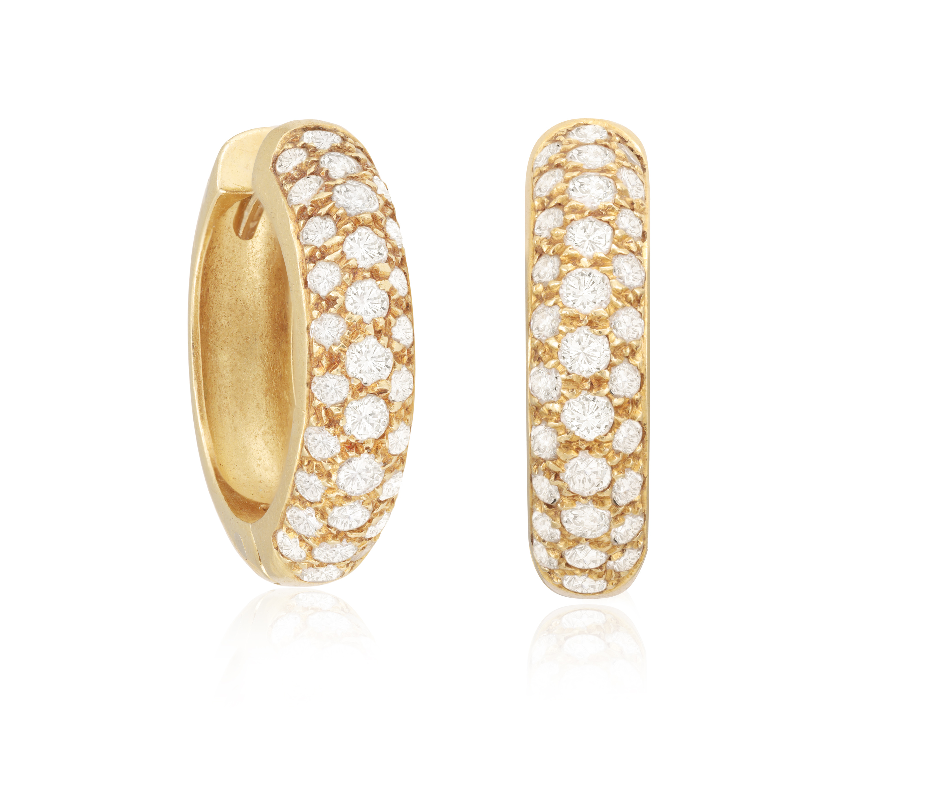 A PAIR OF DIAMOND HOOP EARRINGS Each frontispiece pavé-set with brilliant-cut diamonds, mounted in