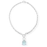 AN AQUAMARINE AND DIAMOND NECKLACE, BY GUCCI Set with a faceted pear-shaped aquamarine weighing