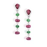 A PAIR OF GEM-SET AND DIAMOND EARCLIPS, BY SABBADINI Each composed of carved ruby and faceted