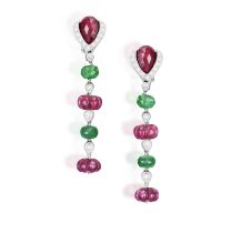 A PAIR OF GEM-SET AND DIAMOND EARCLIPS, BY SABBADINI Each composed of carved ruby and faceted