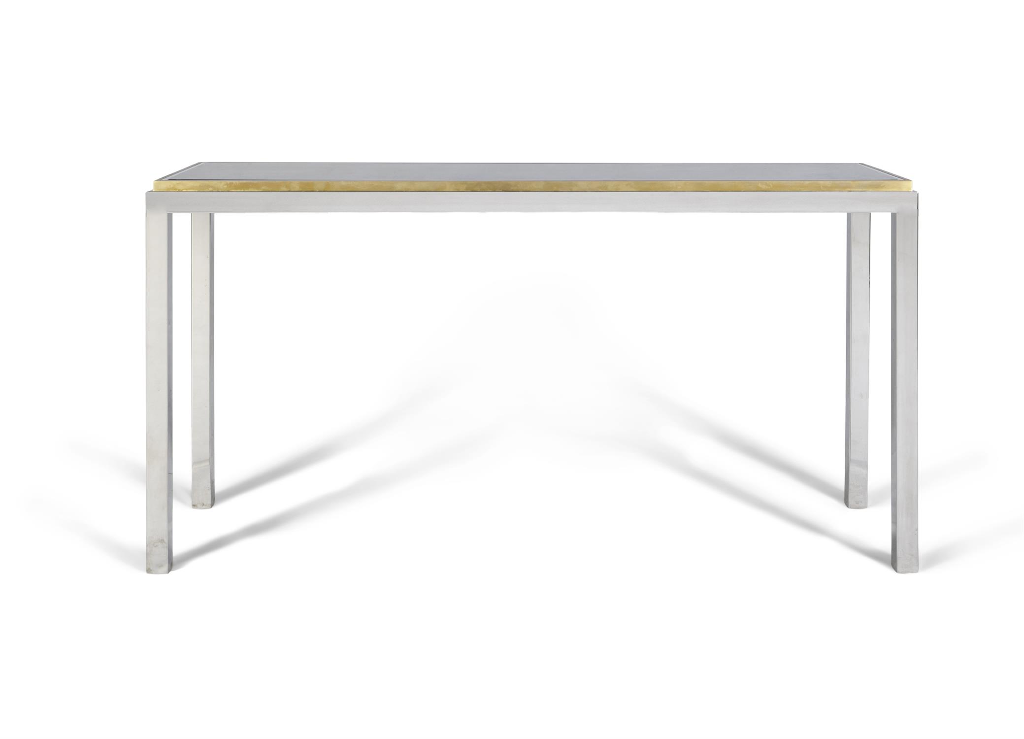 CONSOLE TABLE A gilt metal and chrome console table. Italy, c.1970. 140 x 40 x 75.5(h) - Image 2 of 3