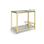 PIERRE VANDEL A gilt metal and chrome drinks trolley attrib. to Pierre Vandel with glass tops and