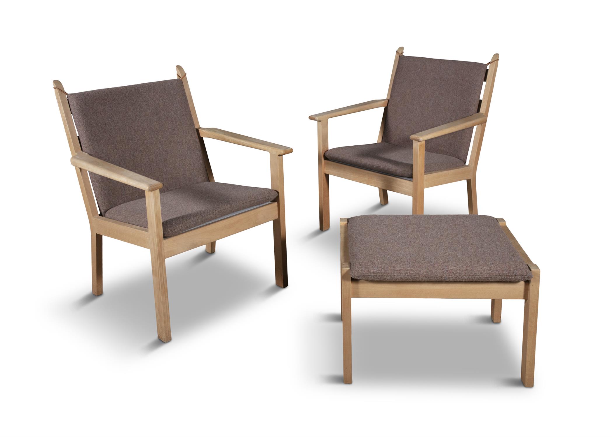 HANS WEGNER (1914 - 2007) A pair of Hans Wegner armchairs and foot-stool for Getama, - Image 3 of 9