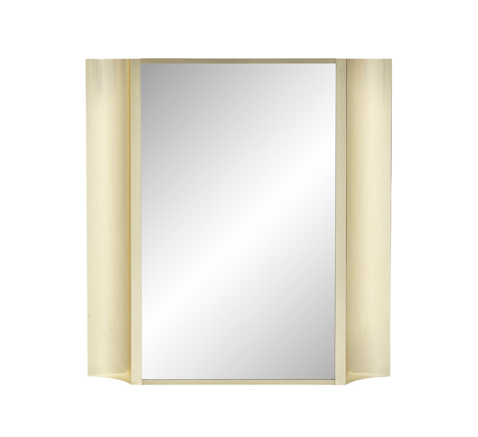 MIRROR A gilt metal curve framed mirror. Italy, c.1970. 67.5 x 9 x 70cm(h)