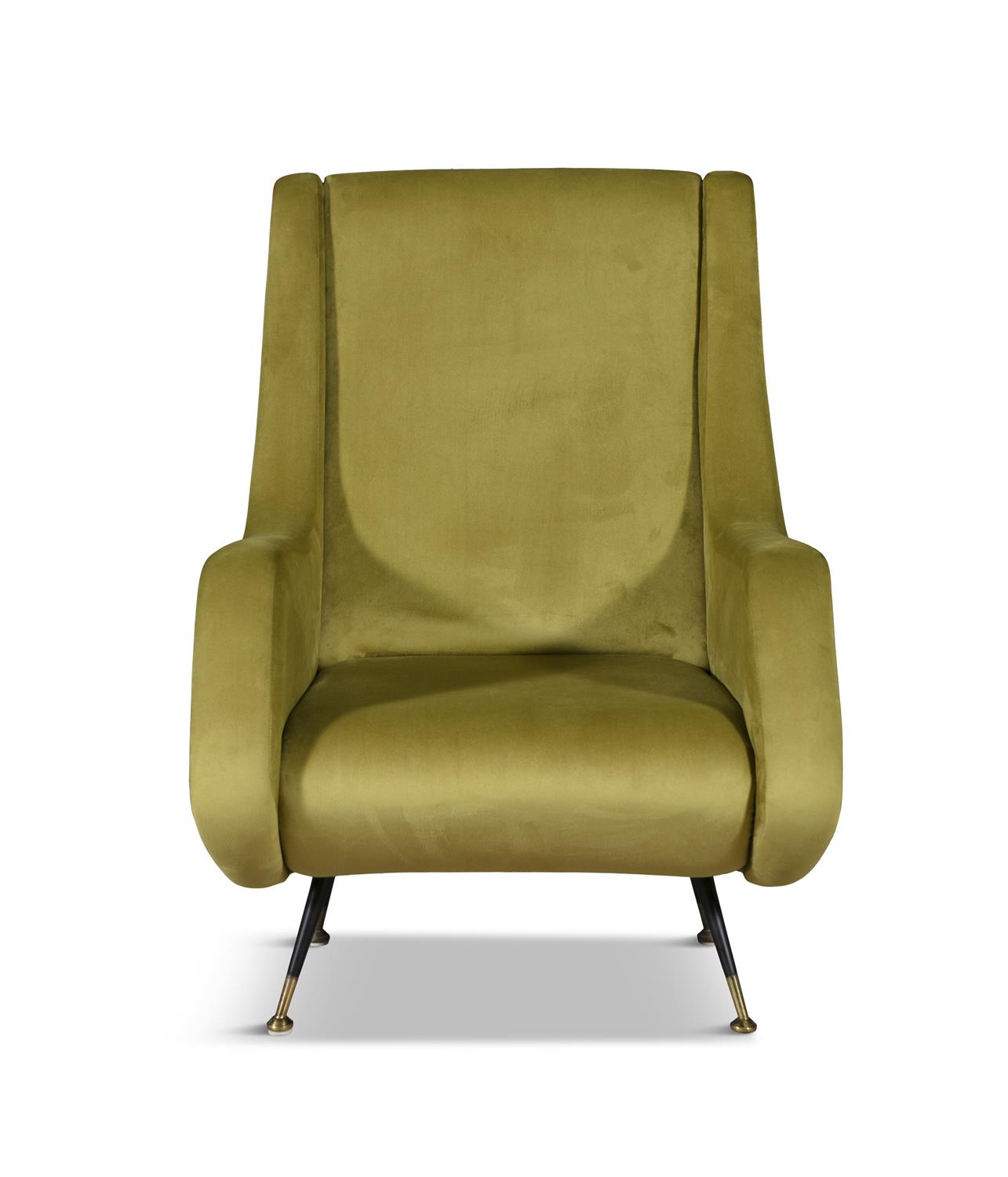 ARMCHAIRS A pair olive upholstered Italian armchairs. 67 x 90 x 97cm(h); seat 40cm(h) - Image 4 of 5