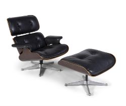 EAMES Lounge chair and ottoman, 670 & 671 in rosewood and leather by Eames for ICF. Italy, c.1960.