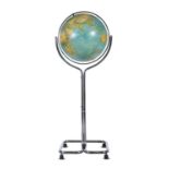 GLOBE A globe on chrome stand with Florence maker's mark. 144cm(h)
