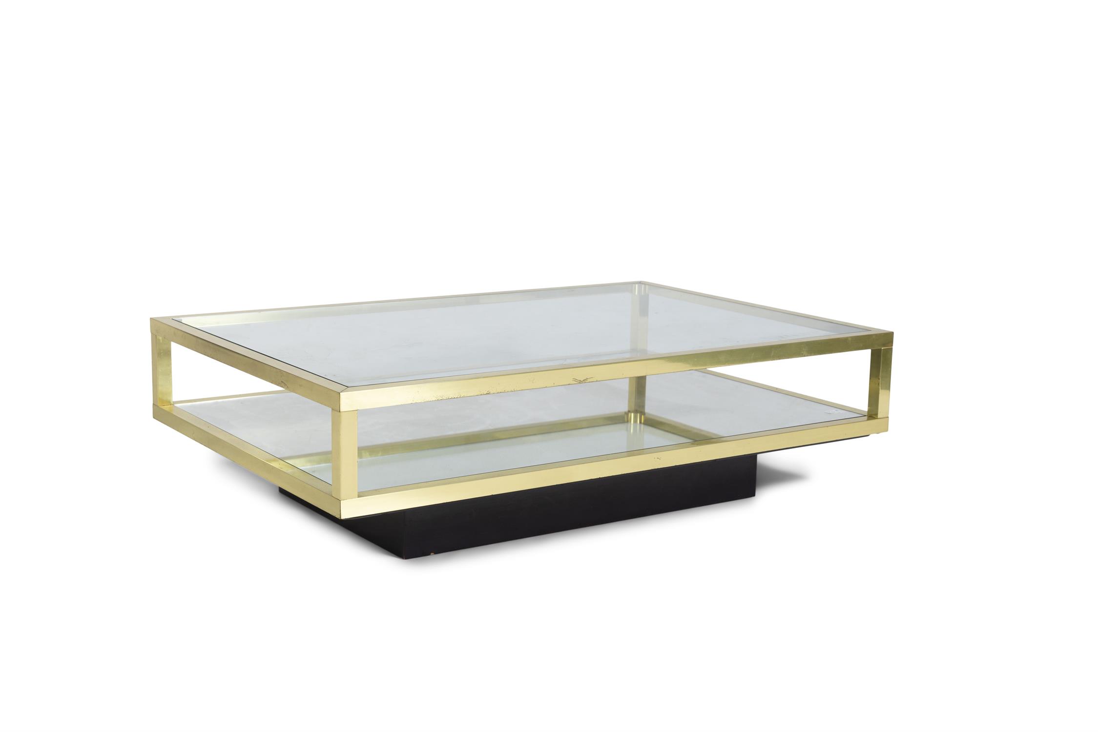 COFFEE TABLE A brass two tier coffee table with glass and mirror tops. Italy, c.1970. - Image 3 of 4