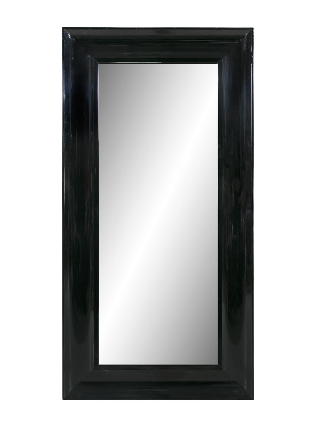 MIRROR A black lacquered framed mirror, c.1980. 100 x 8 x 200 cm(h)