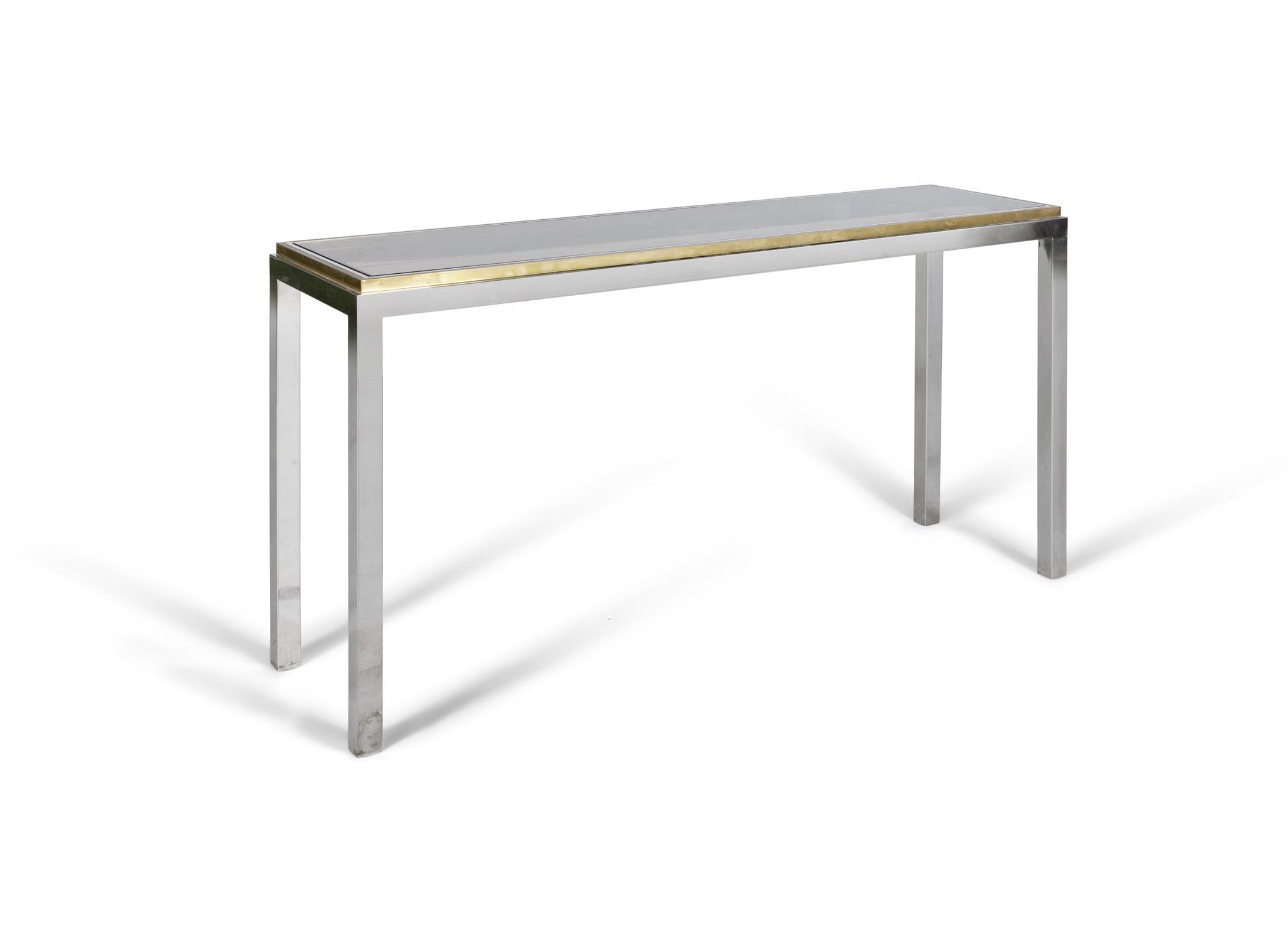 CONSOLE TABLE A gilt metal and chrome console table. Italy, c.1970. 140 x 40 x 75.5(h)
