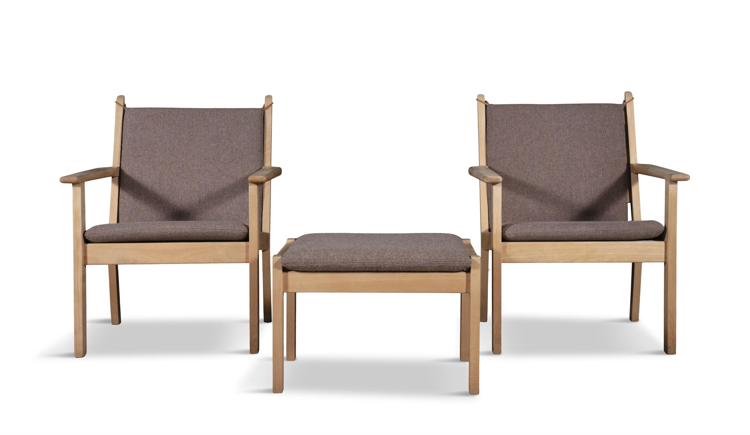 HANS WEGNER (1914 - 2007) A pair of Hans Wegner armchairs and foot-stool for Getama, - Image 2 of 9