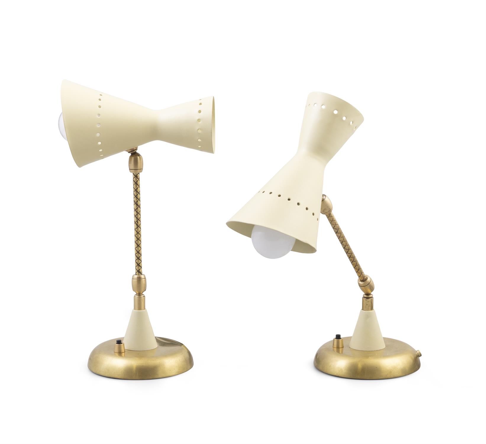 TABLE LAMPS A pair of brass and enamel table lamps. Italy, c.1950. 35cm(h) - Image 3 of 5