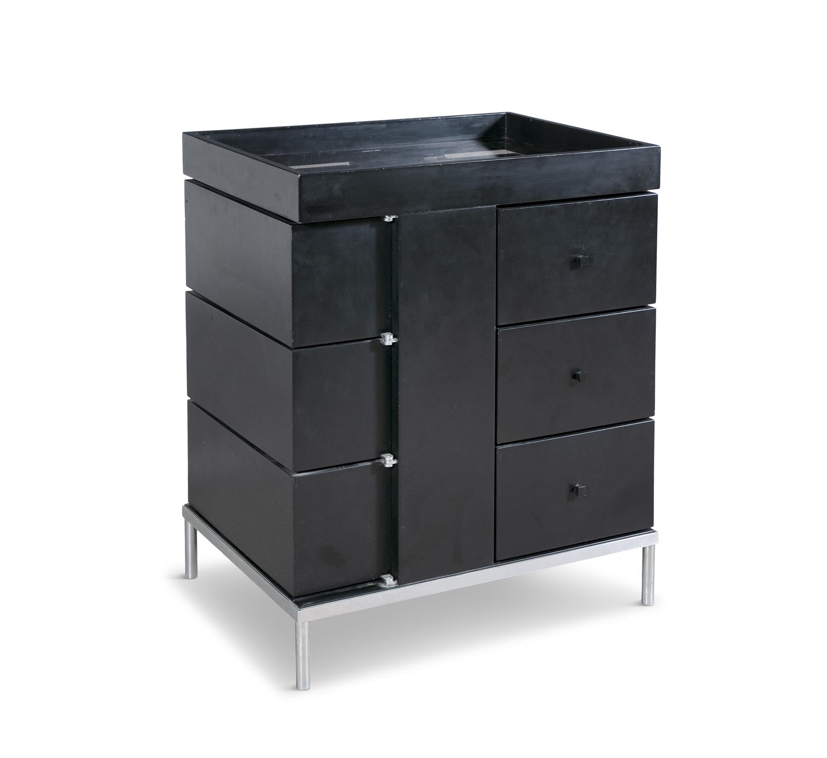 STORAGE CABINET A black melamine storage cabinet on a chrome base in the style of Eileen Gray. 60. - Image 2 of 4