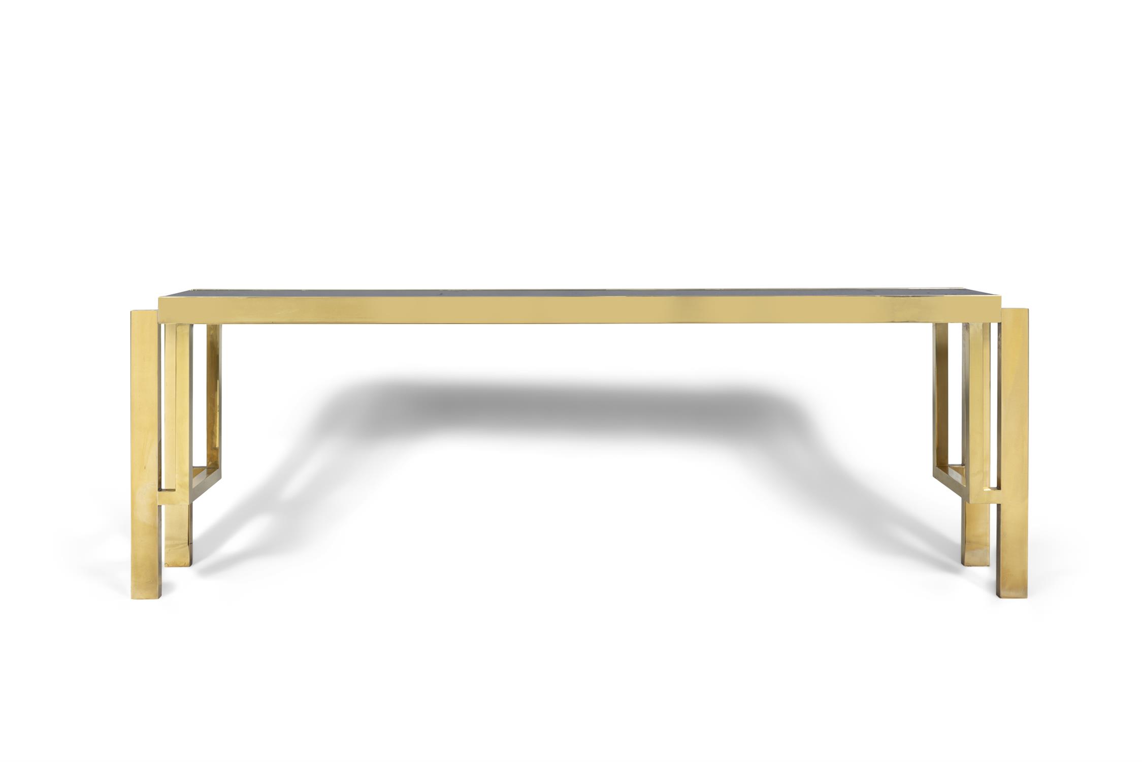 CONSOLE TABLE A brass plated console table with smoked glass top. Italy, c.1970. 195 x 29. - Image 2 of 3