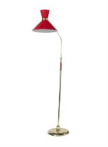 FLOOR LAMP A brass and enamel floor lamp attributed to Maison Mathieu, Italy, c.1950. 170cm(h)
