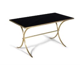 COFFEE TABLE A brass coffee table with black glass top attrib. to Maison Jansen. c.1960. 80.