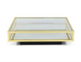 COFFEE TABLE A brass two tier coffee table with glass and mirror tops. Italy, c.1970.