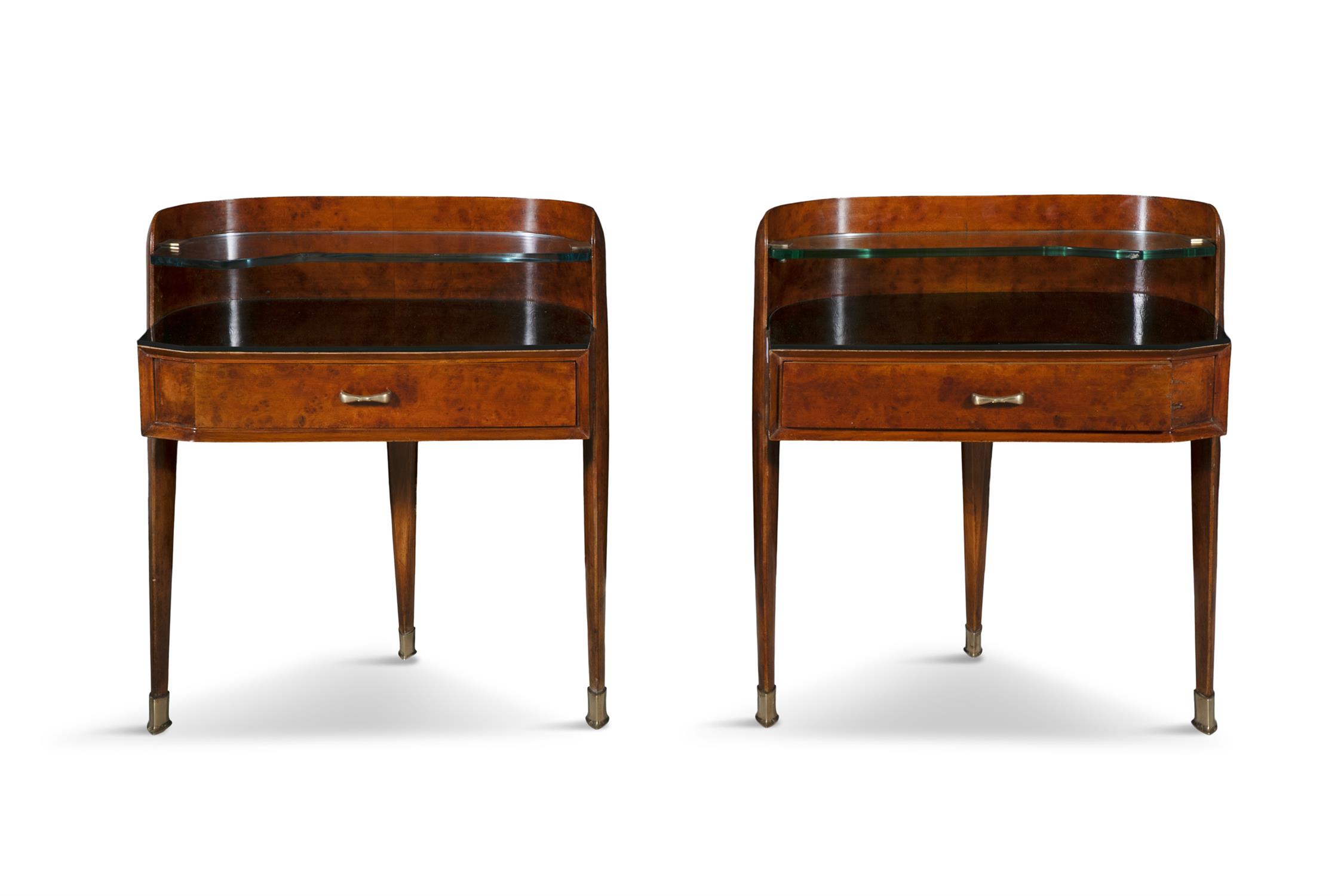 BEDSIDE TABLES A pair of burr walnut and glass bedside tables. Italy, c.1960. 55 x 27.5 x 60cm(h) - Image 2 of 6