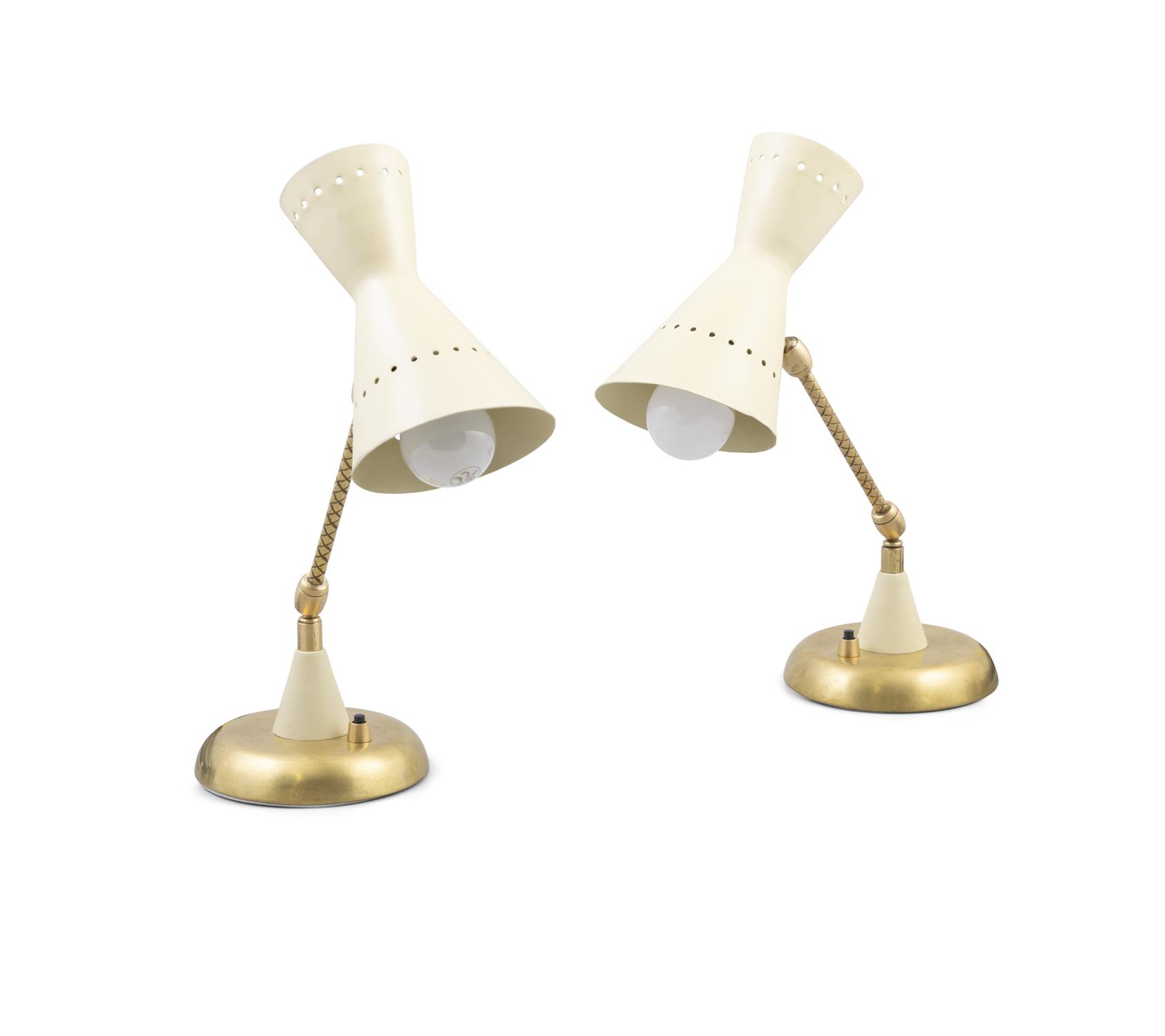 TABLE LAMPS A pair of brass and enamel table lamps. Italy, c.1950. 35cm(h)