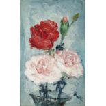 GEORGE LESLIE HUNTER (1877-1931) Red and Pink carnations Oil on Reeves' Morland canvas board,