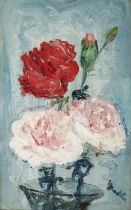 GEORGE LESLIE HUNTER (1877-1931) Red and Pink carnations Oil on Reeves' Morland canvas board,