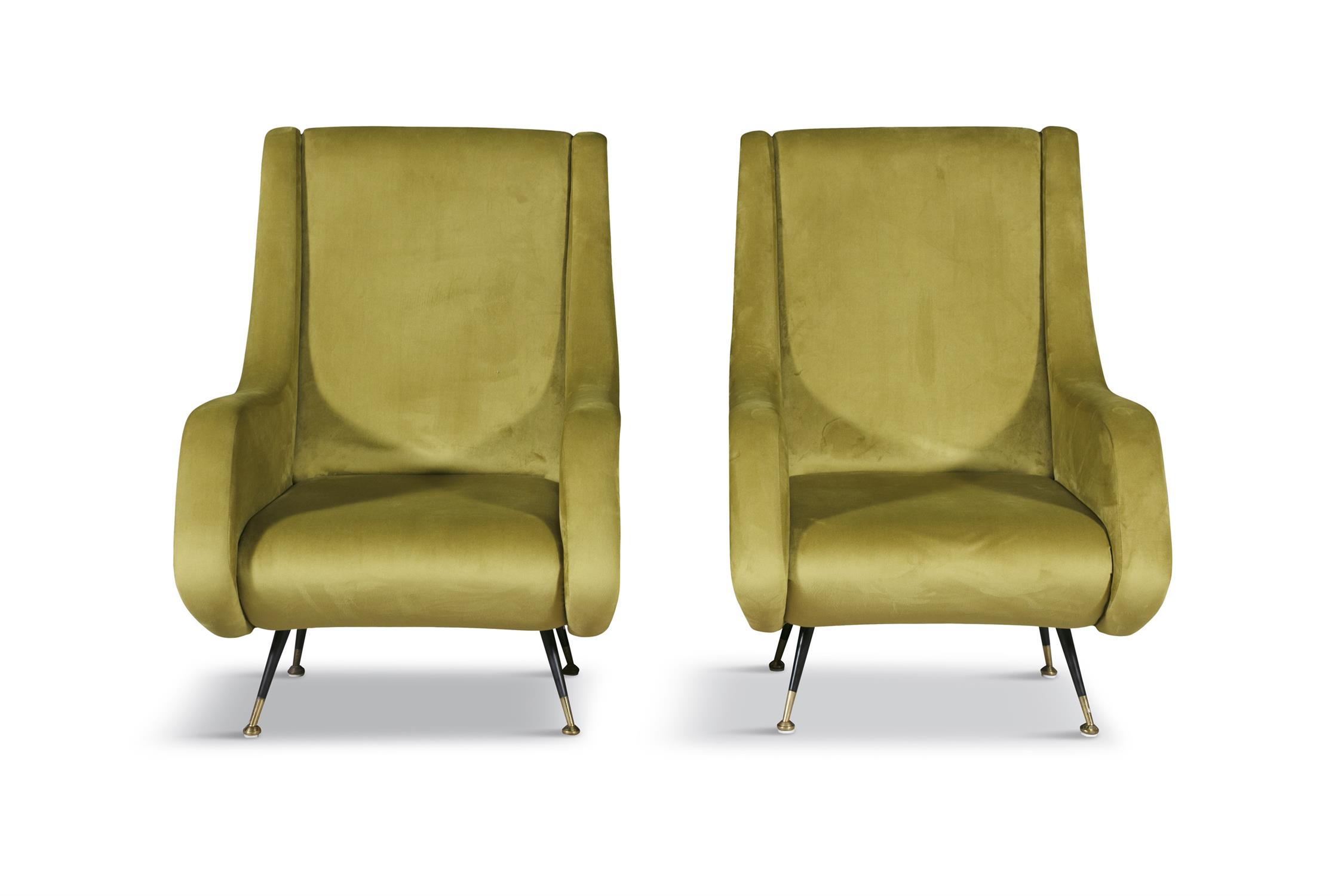 ARMCHAIRS A pair olive upholstered Italian armchairs. 67 x 90 x 97cm(h); seat 40cm(h) - Image 2 of 5
