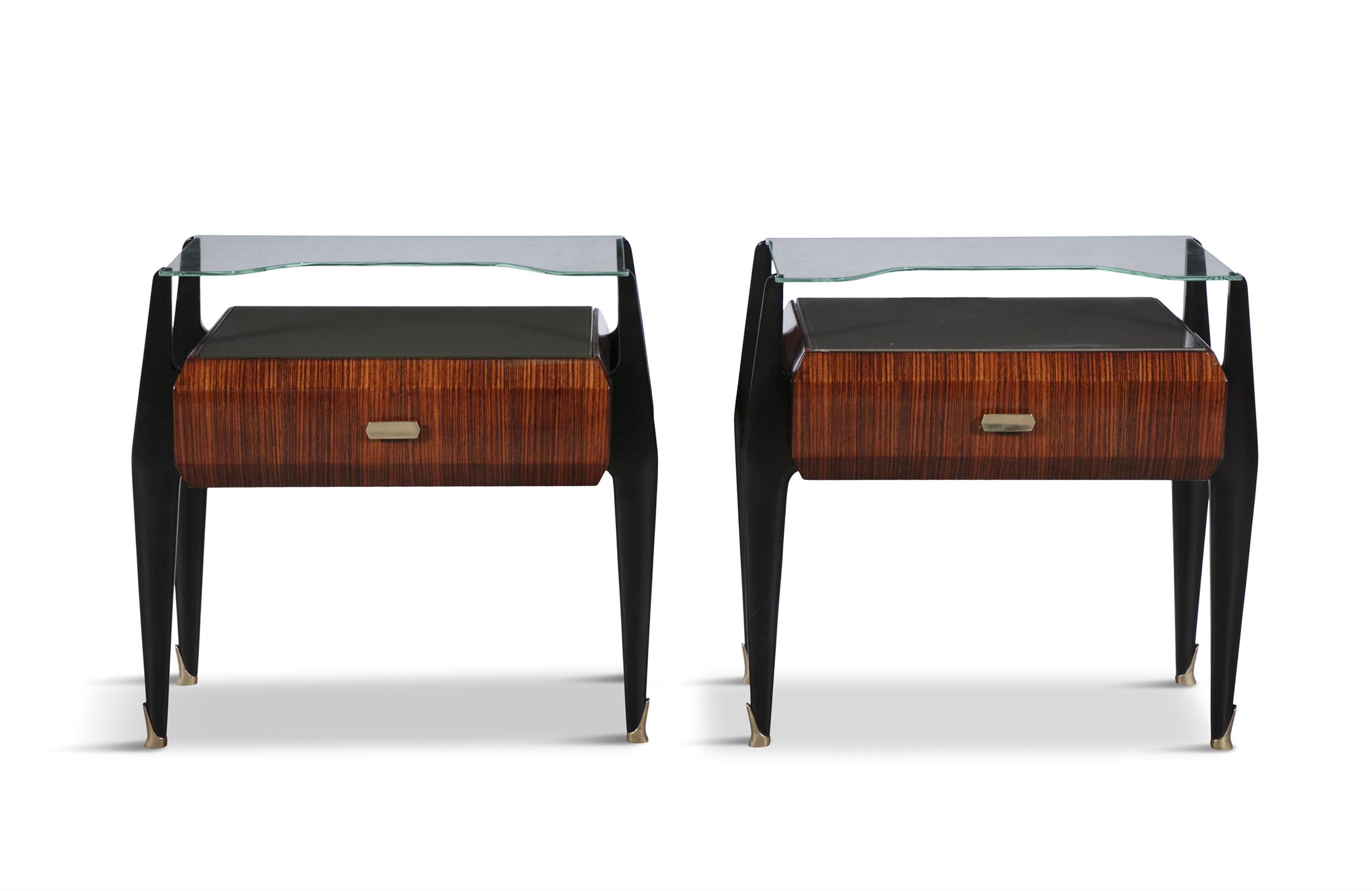 BEDSIDE CABINETS A pair of rosewood glass top bedside cabinets. Italy, c.1950. 55 x 37 x 58cm(h) - Image 2 of 4