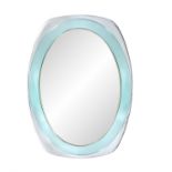 MIRROR An oval pale blue and clear glass mirror in the style of Fontana Arte. c.1970. 60 x 81cm(h)