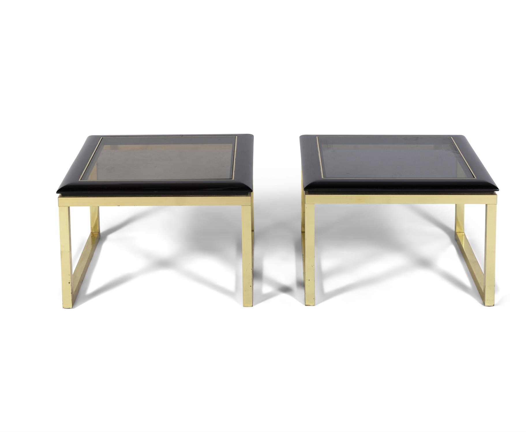 SIDE TABLES A pair of gilt metal side tables with glass tops. Italy, c.1970. 61 x 61 x 41cm(h) - Image 2 of 4