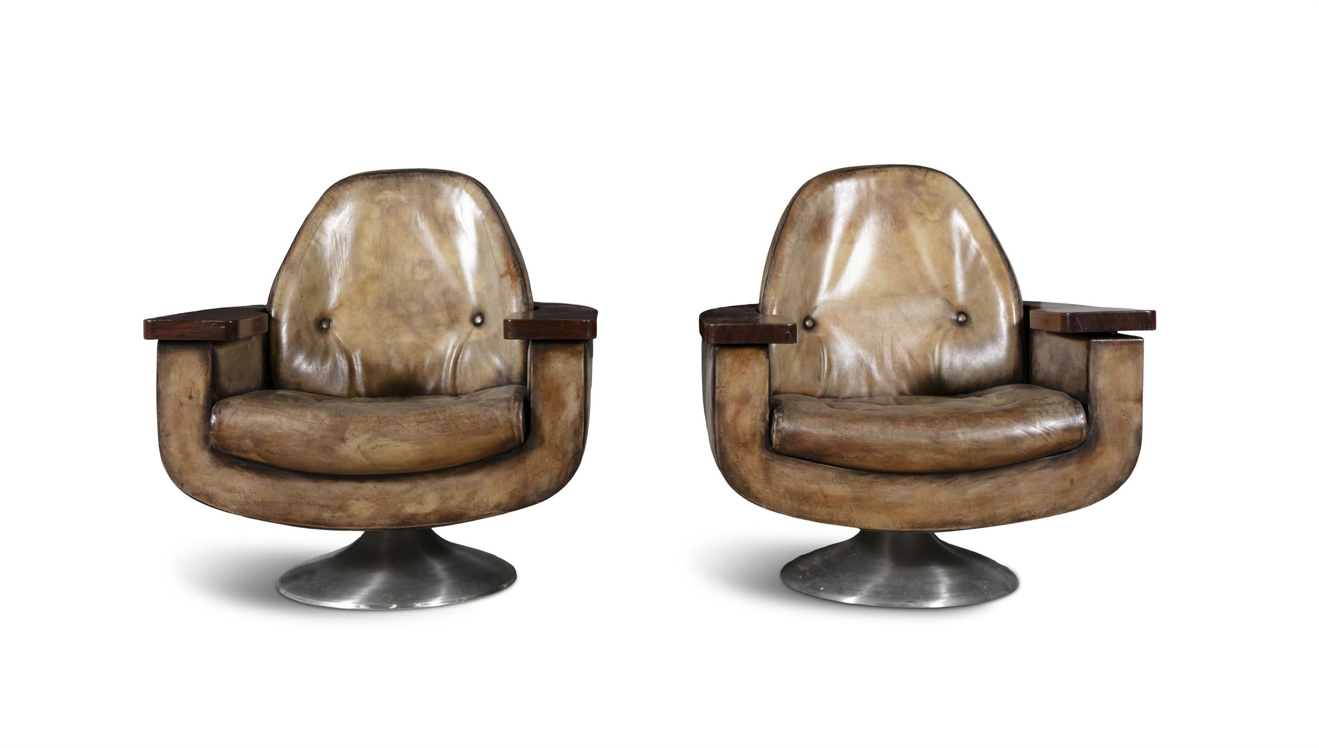 PETER HOYTE A pair of armchairs by Peter Hoyte in rosewood and leather, on a brushed aluminium - Image 2 of 9