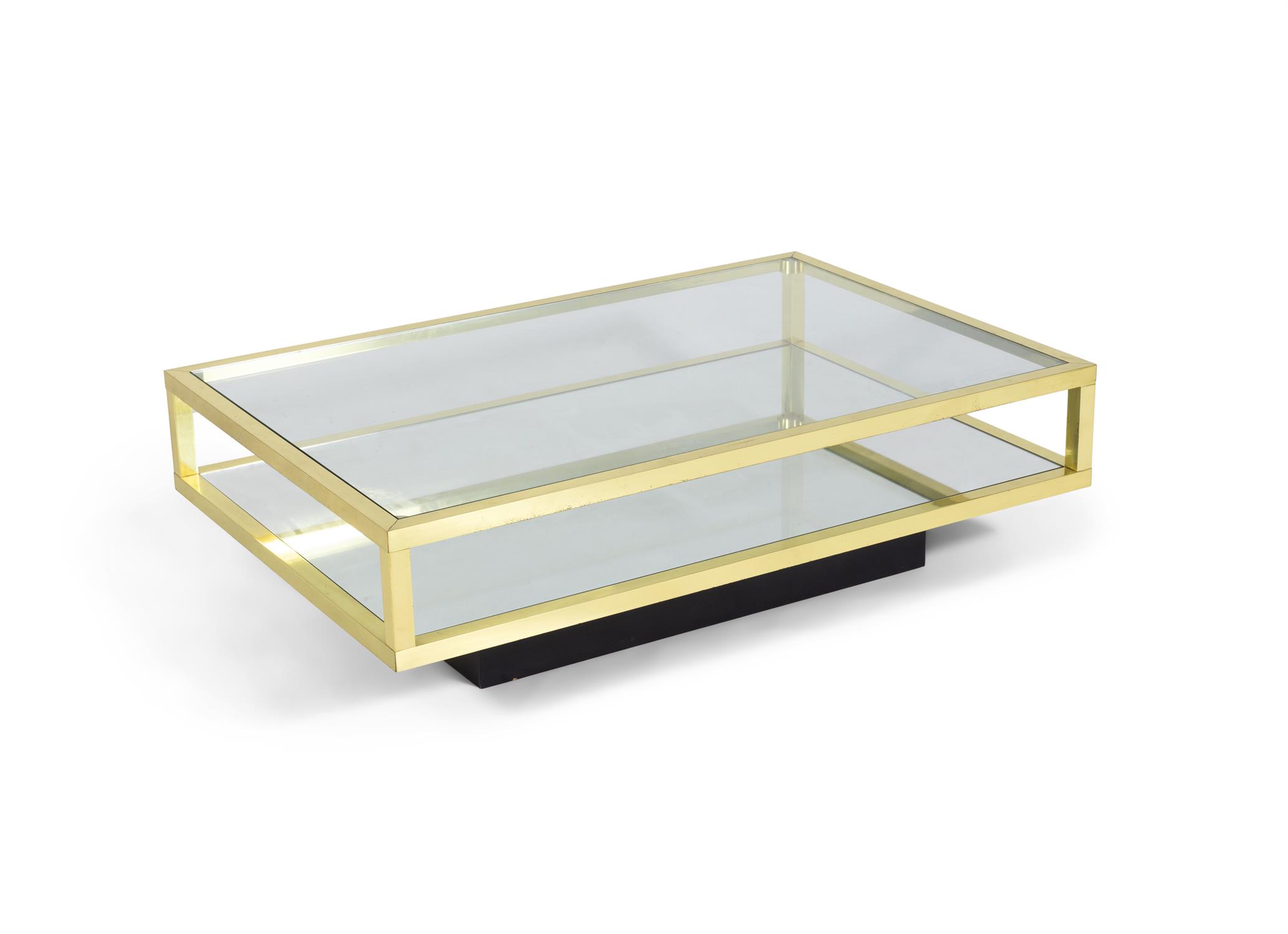 COFFEE TABLE A brass two tier coffee table with glass and mirror tops. Italy, c.1970. - Image 2 of 4