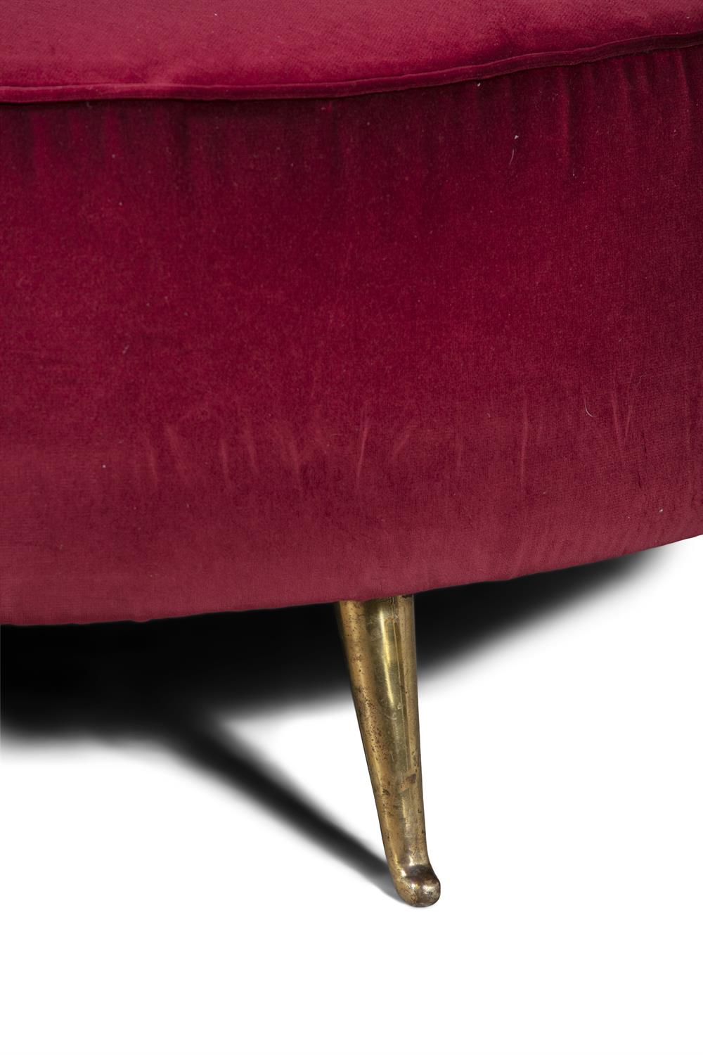 OTTOMAN A Mid-Century Italian upholstered circular ottoman on brass feet. 90(d) x 34cm(h) - Image 4 of 4