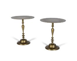 SIDE TABLES A pair of patinated iron circular tables, Ritz Hotel, Paris bearing Ritz, Paris label.