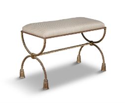 STOOL Gilt metal stool with rope twist frame and upholstered seat. 79.5 x 38 x 55cm(h)