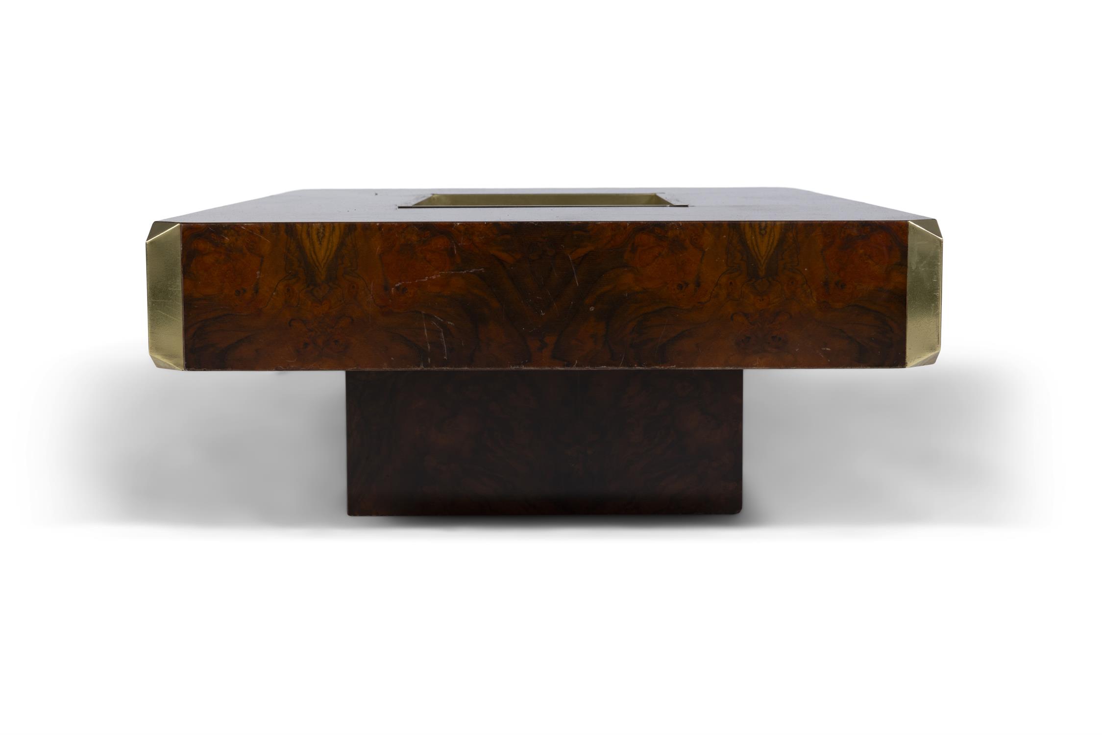 MARIO SABOT A burr walnut coffee table with brass detailing attributed to Mario Sabot. Italy, c. - Image 4 of 5