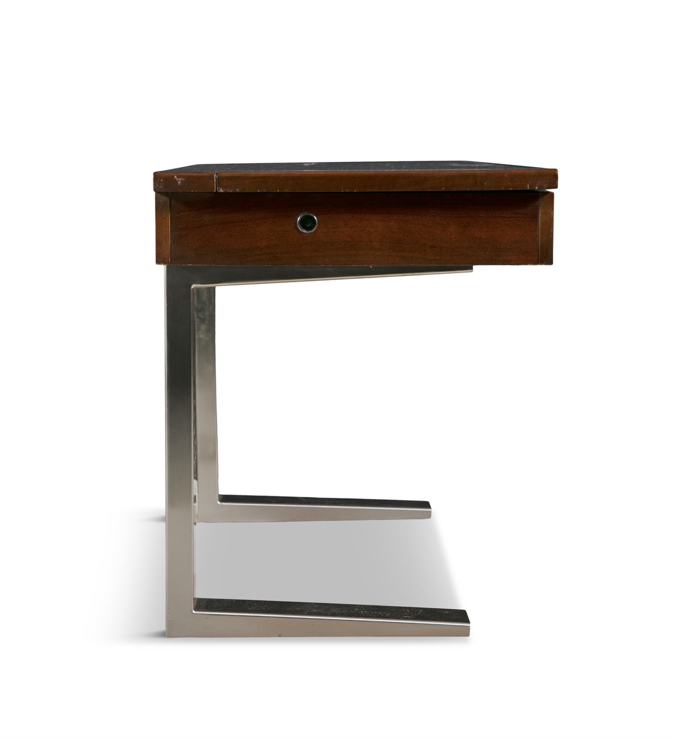 VANITY UNIT Walnut vanity unit, lift top, mirror interior with two chairs. Italy. - Image 9 of 9