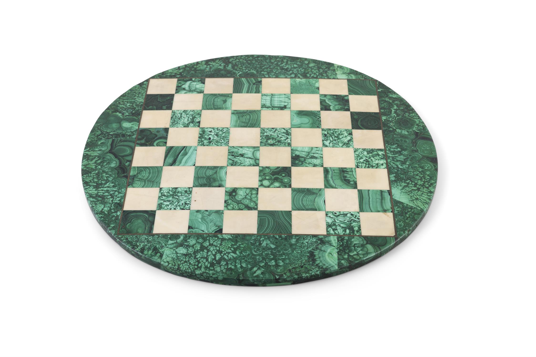 CHESS BOARD A vintage malachite chess board. Italy, c.1970. 43.5cm(d)