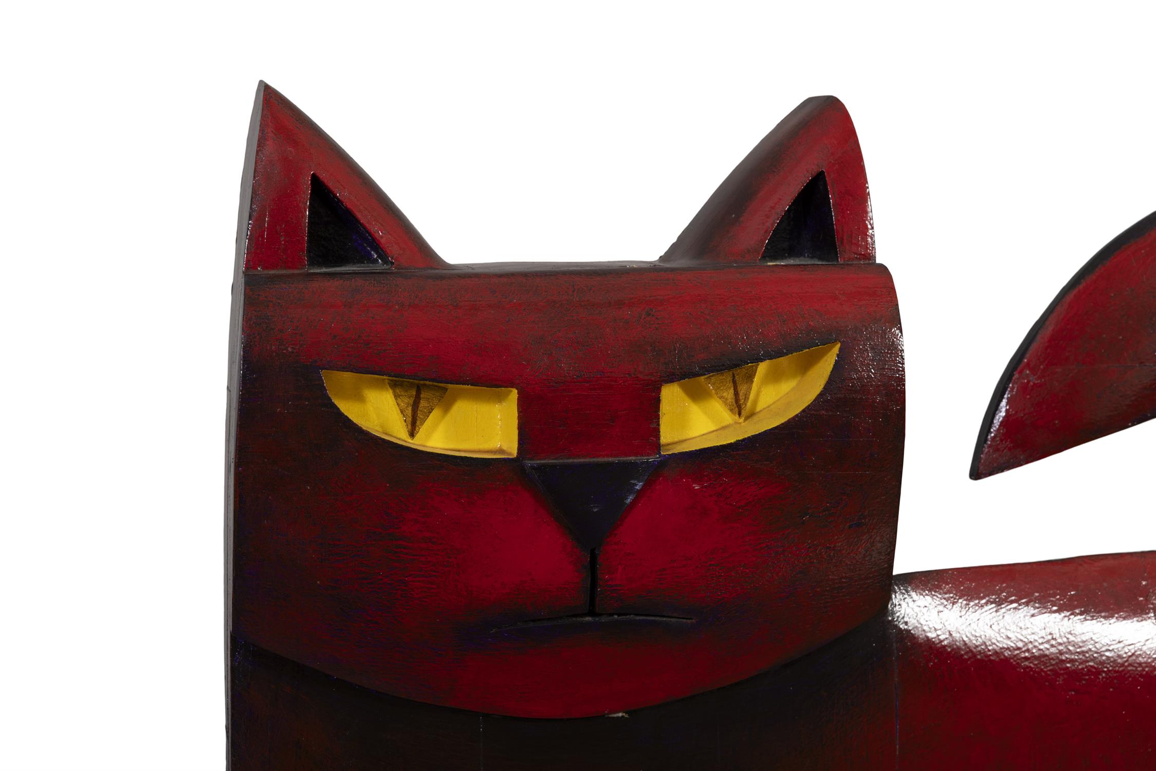 GRAHAM KNUTTEL (1954-2023) Red Cat Oil on Timber, 117 x 18 x 87cm(h) Signed - Image 2 of 4