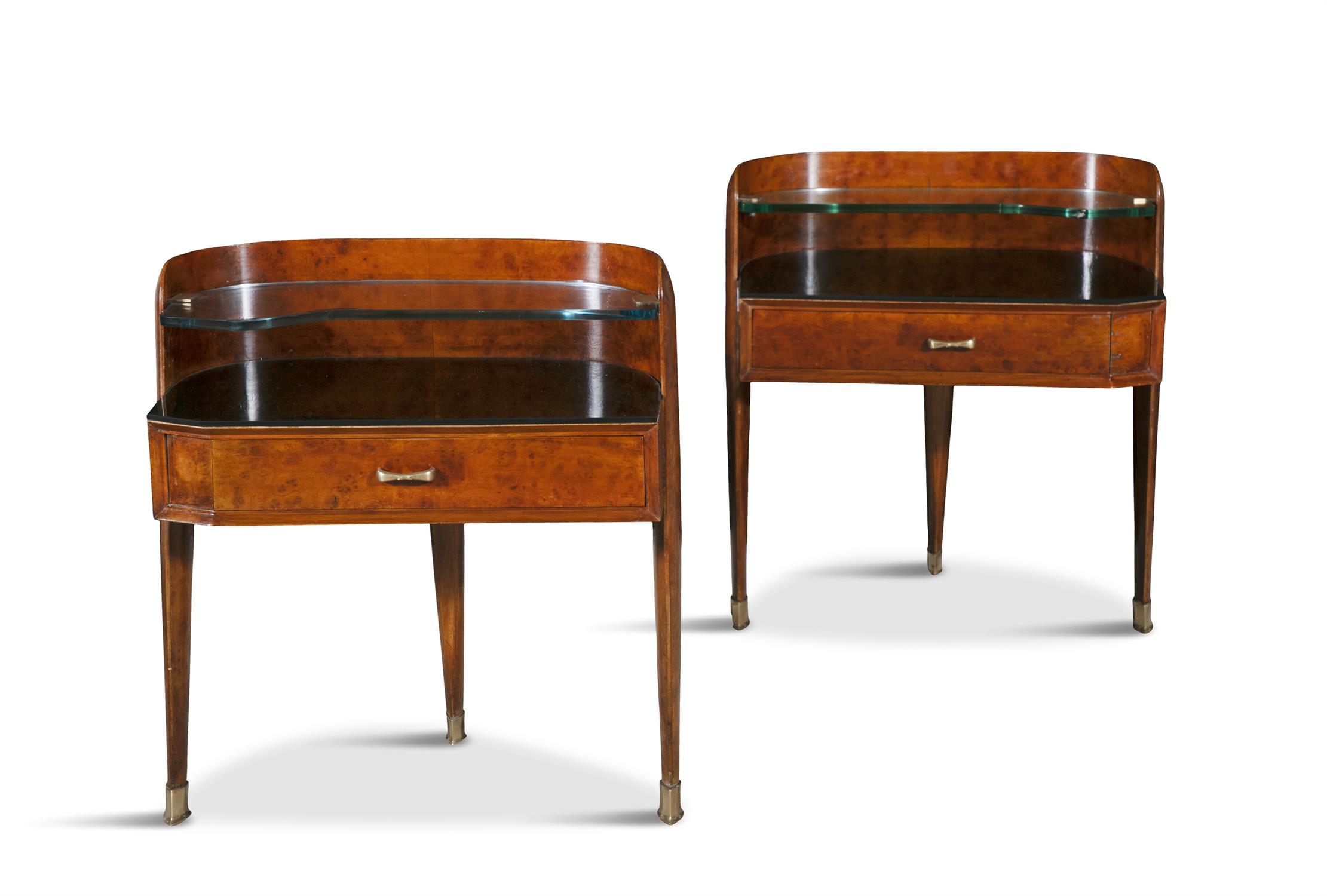BEDSIDE TABLES A pair of burr walnut and glass bedside tables. Italy, c.1960. 55 x 27.5 x 60cm(h) - Image 3 of 6