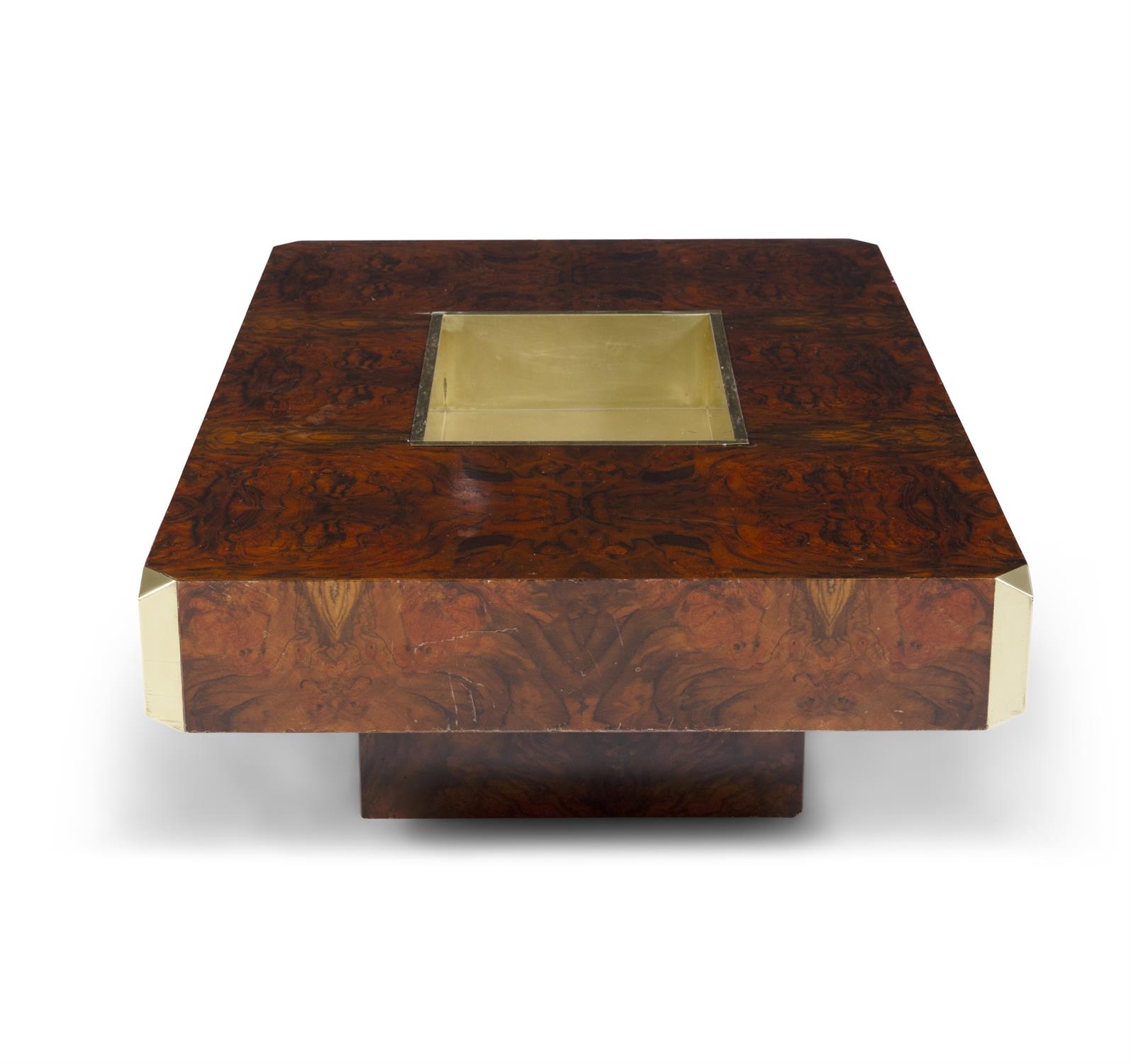 MARIO SABOT A burr walnut coffee table with brass detailing attributed to Mario Sabot. Italy, c. - Image 3 of 5