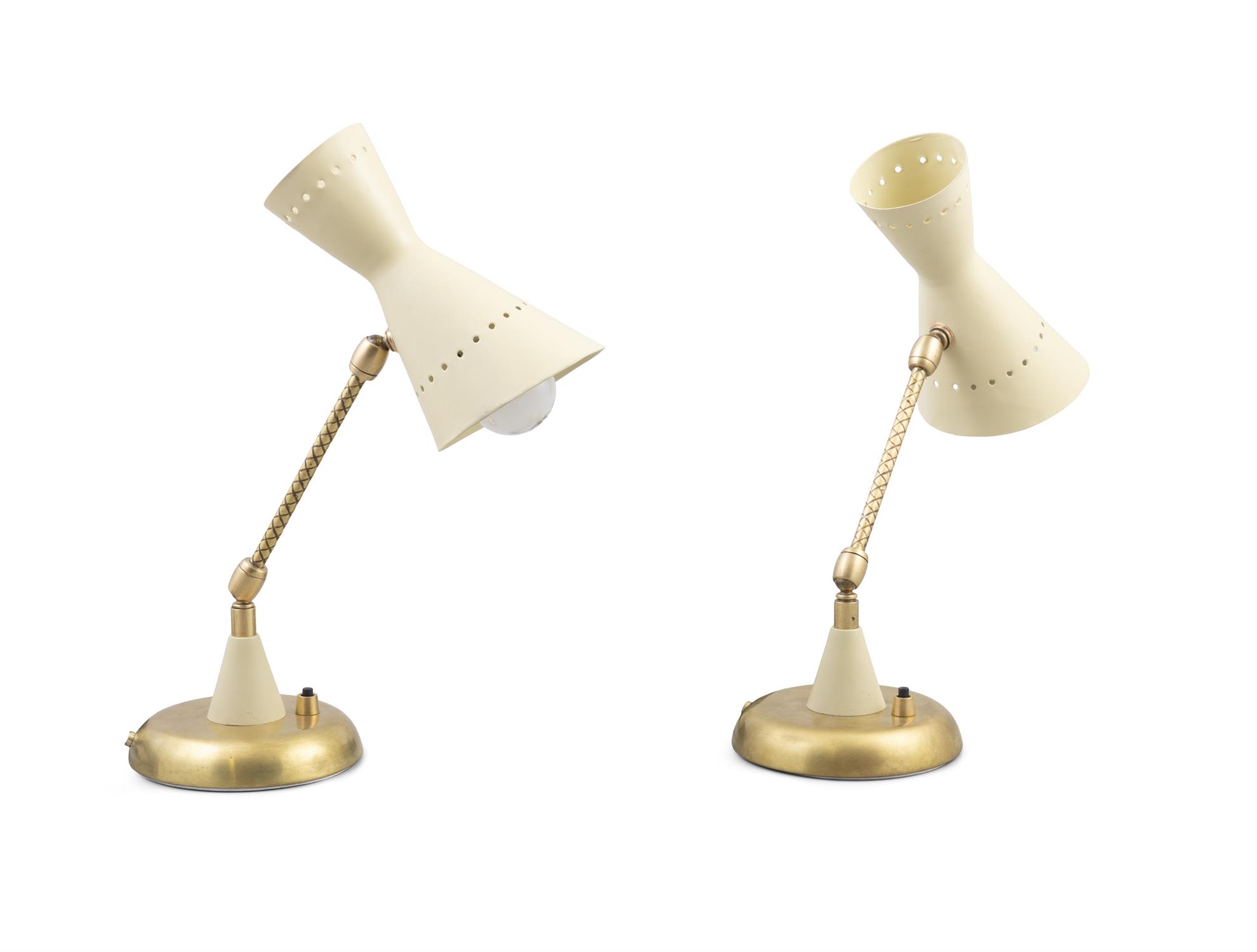 TABLE LAMPS A pair of brass and enamel table lamps. Italy, c.1950. 35cm(h) - Image 2 of 5
