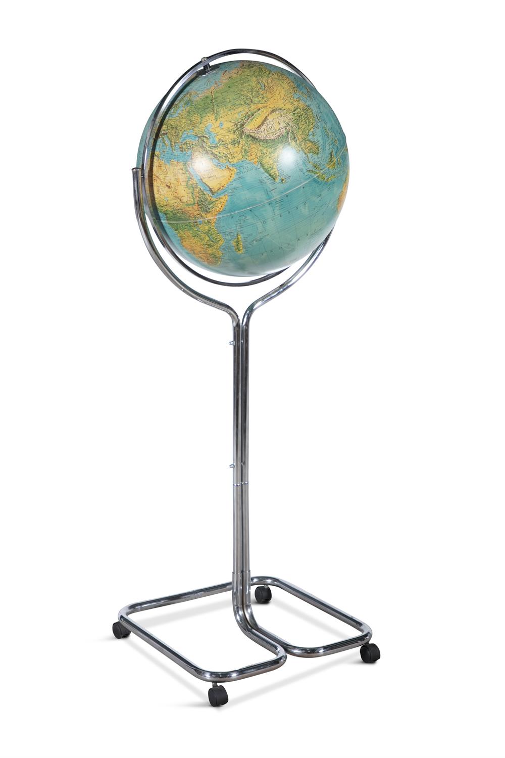 GLOBE A globe on chrome stand with Florence maker's mark. 144cm(h) - Image 2 of 8