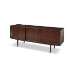 SIDEBOARD A rosewood sideboard with four drawers and two sliding doors. c. 1960. 209 x 45 x 81cm(h)