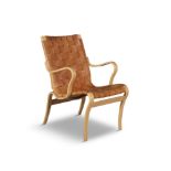 BRUNO MATHSSON Eva armchair by Bruno Mathsson in beech and leather. c.1970. 60 x 65 x 80cm(h);